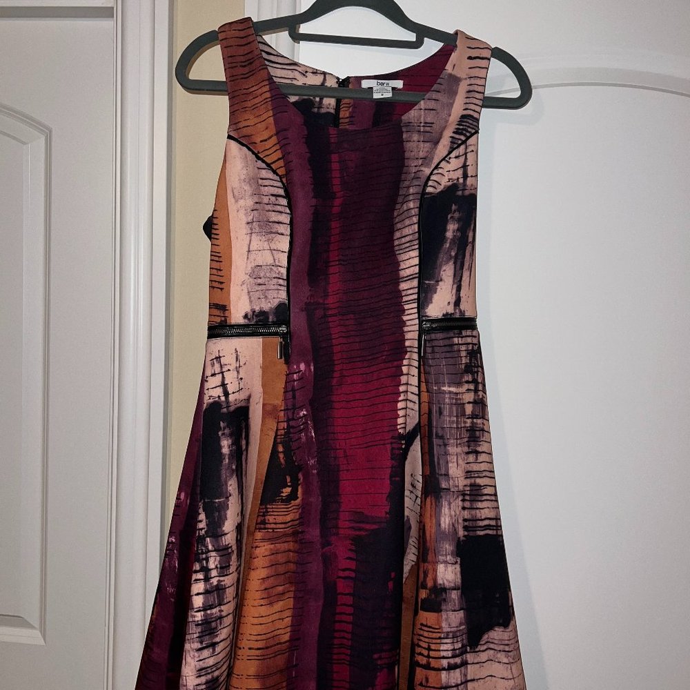 BAR III Multicolor Dress w/ Faux-Leather Trim & Zipper Detail